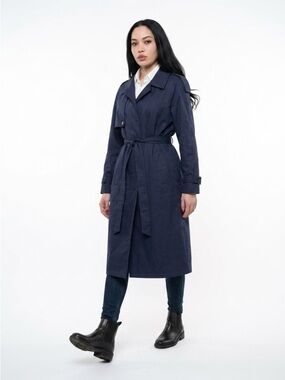 VINTAGE MURRAY RANDOLPH TRENCH COAT NAVY BLUE BELTED OVERCOAT L